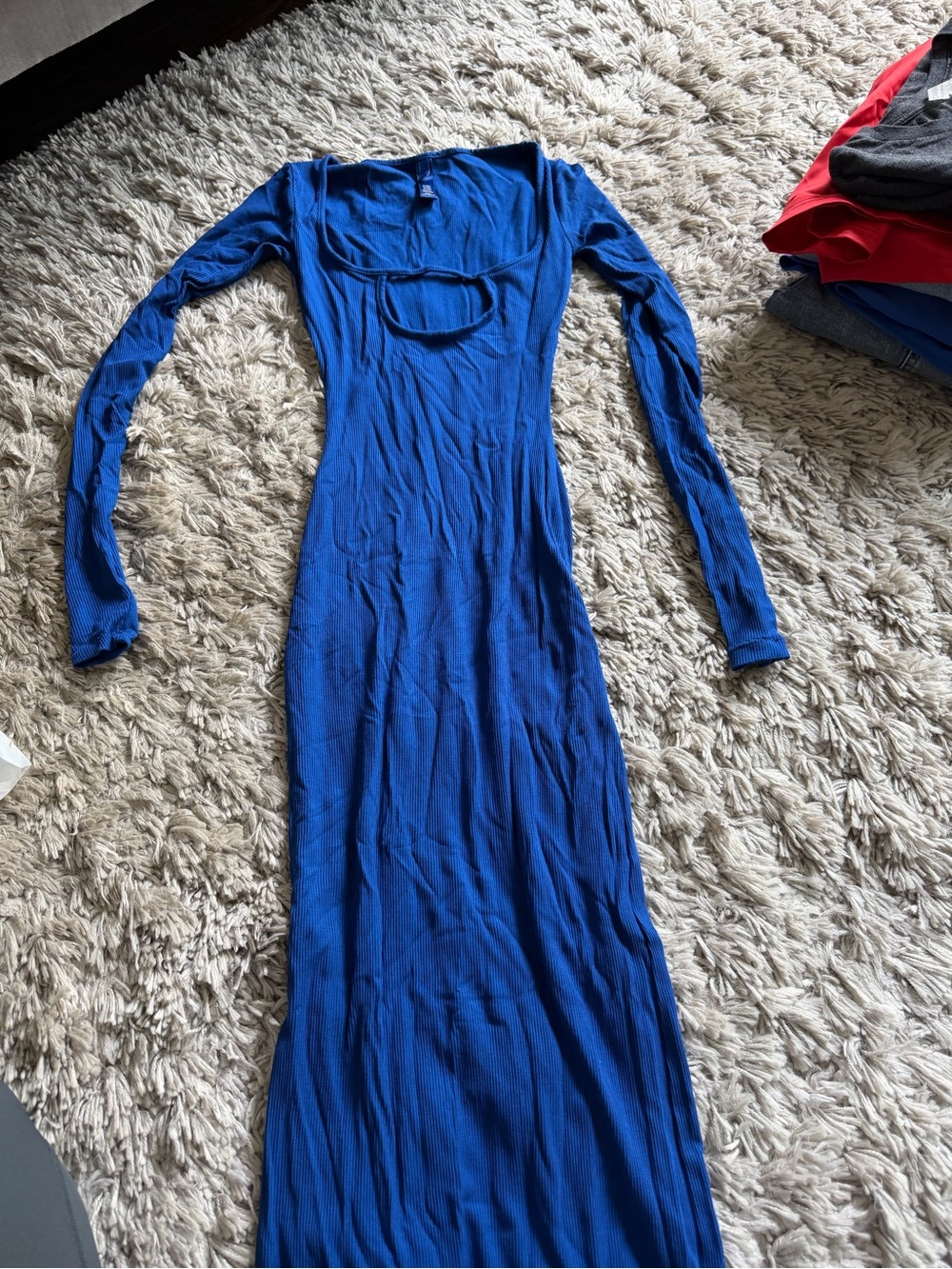 Skims Blue Long Sleeve Scoop Neck Maxi Dress